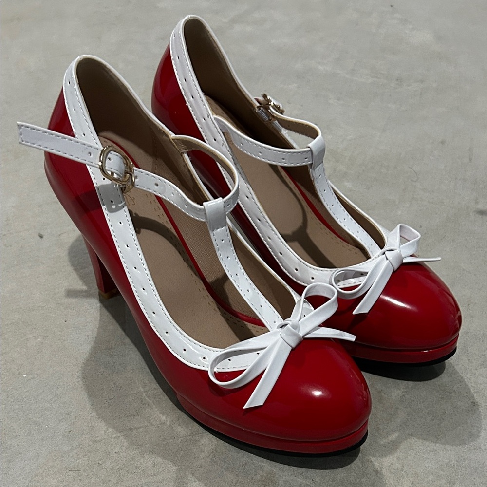 Red and White Women's Mary Jane Heels